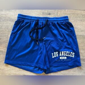 Manfinity teen boys size large blue Los Angeles drawstring short length shorts